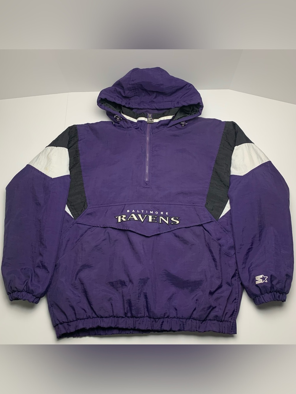 Baltimore Ravens Starter Jacket Purple Black Hooded Pullover Coat Mens Large